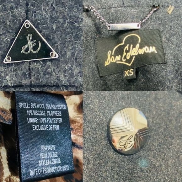 SAM EDELMAN Ladies Double Breasted Trench Wool Belted Flared Logo Buttons Gray - Picture 9 of 11